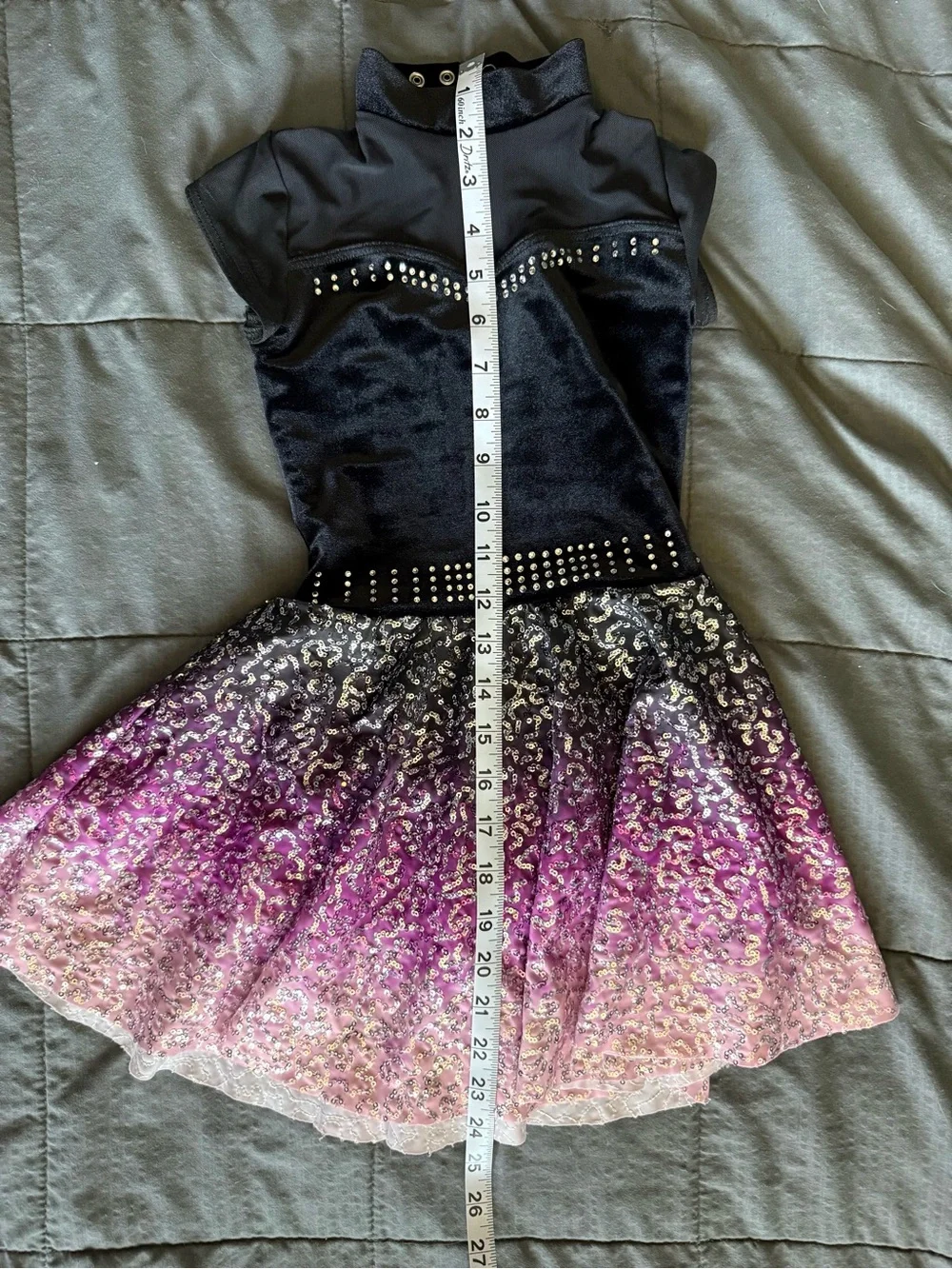 Weissman Black Velvet and Purple Ombre Sequin Dance Dress